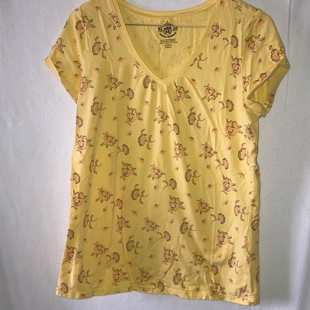 Route 66 Yellow Floral V-Neck Top